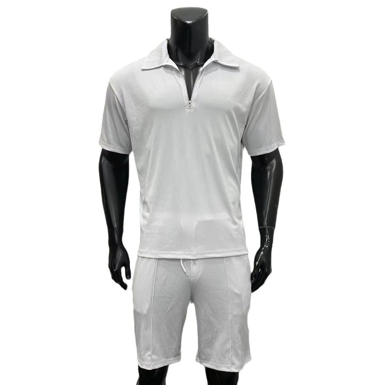 Summer Fashion Men's Clothing Men's Suits New Zipper Polo Casual Short Sleeve Drawstring Shorts Men's Set