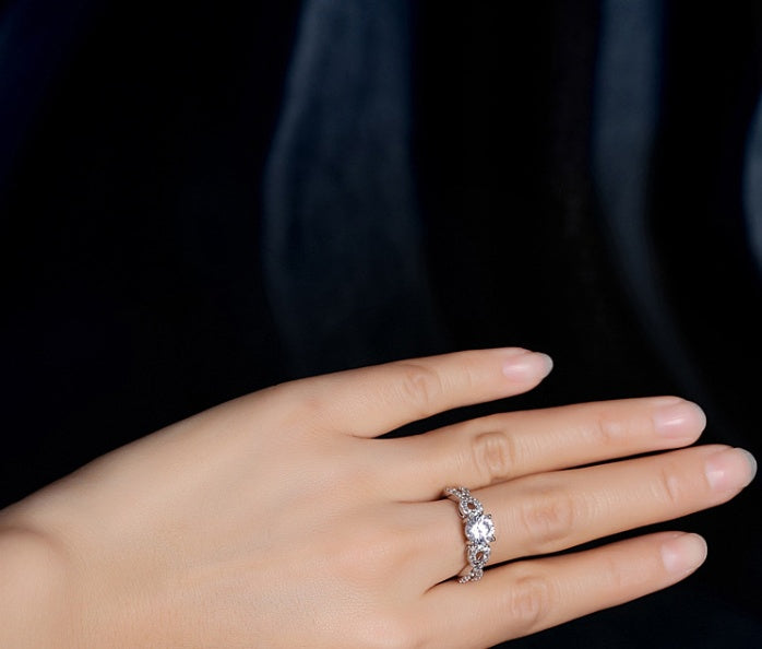 MDEAN fashion personality ladies dresses high quality inlaid zircon vintage white gold ring MSR099