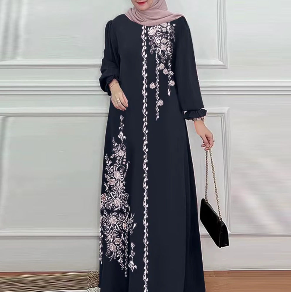 New Printed Ethnic Style Retro Loose Plus Size Long Dress